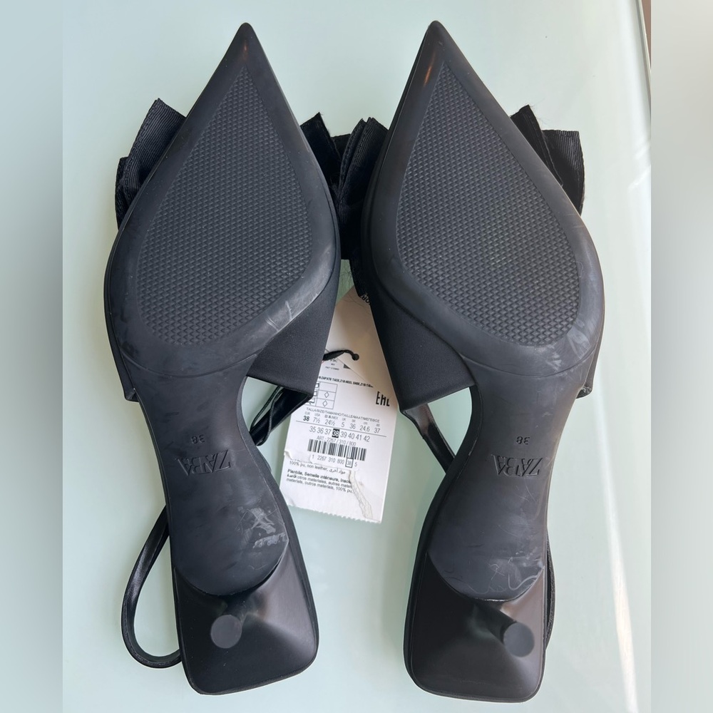 SOLD OUT !! NWT Zara Black Bow Slingback Heels 7.5 US 38 Euro - Picture 3 of 7